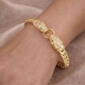 Panther Head Link Cuff Bracelet